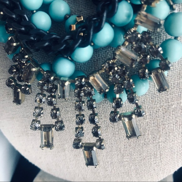 Turquoise and crystal baguette statement necklace - Picture 2 of 6